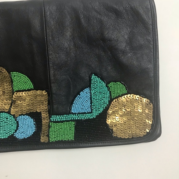 Large Leather envelope Clutch beaded and sequined - Picture 6 of 6